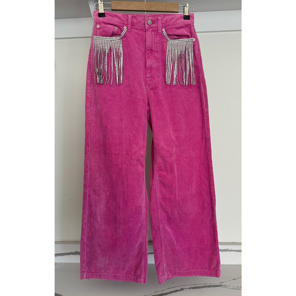 BDG Urban Outfitters Pink Jeans Fringe Rhinestones Diamonds‎ Size 27 Wide-Leg - Picture 1 of 11